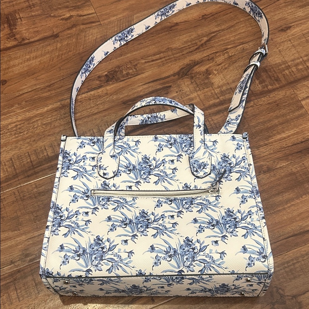 Guess Cream and Blue Floral Tote Bag